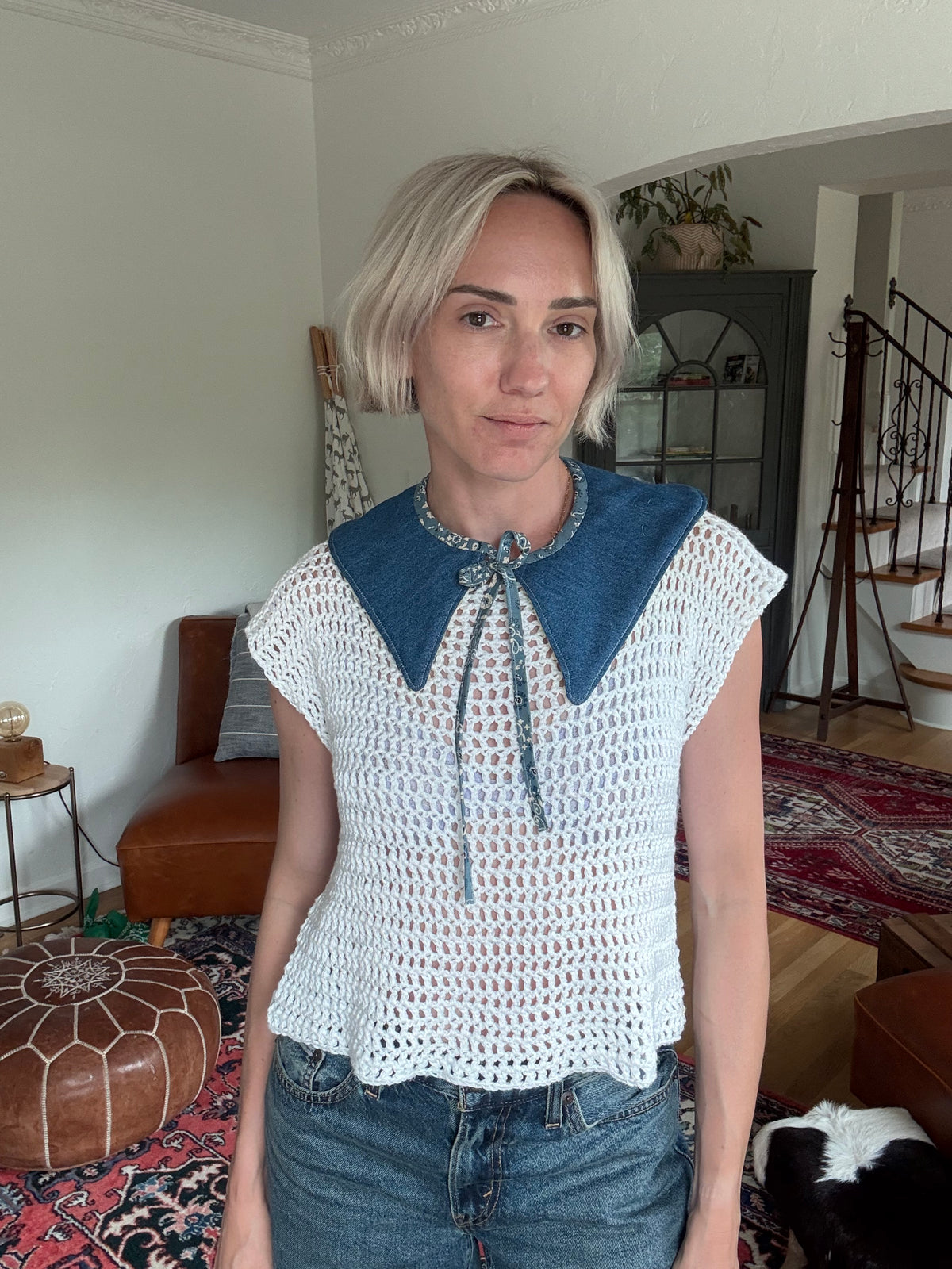 Reversible Fashion Collar - Floral Quilt/Denim