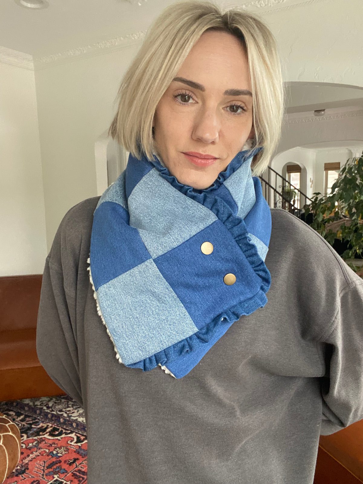 Stay Scarf: Denim Patchwork with Ruffle