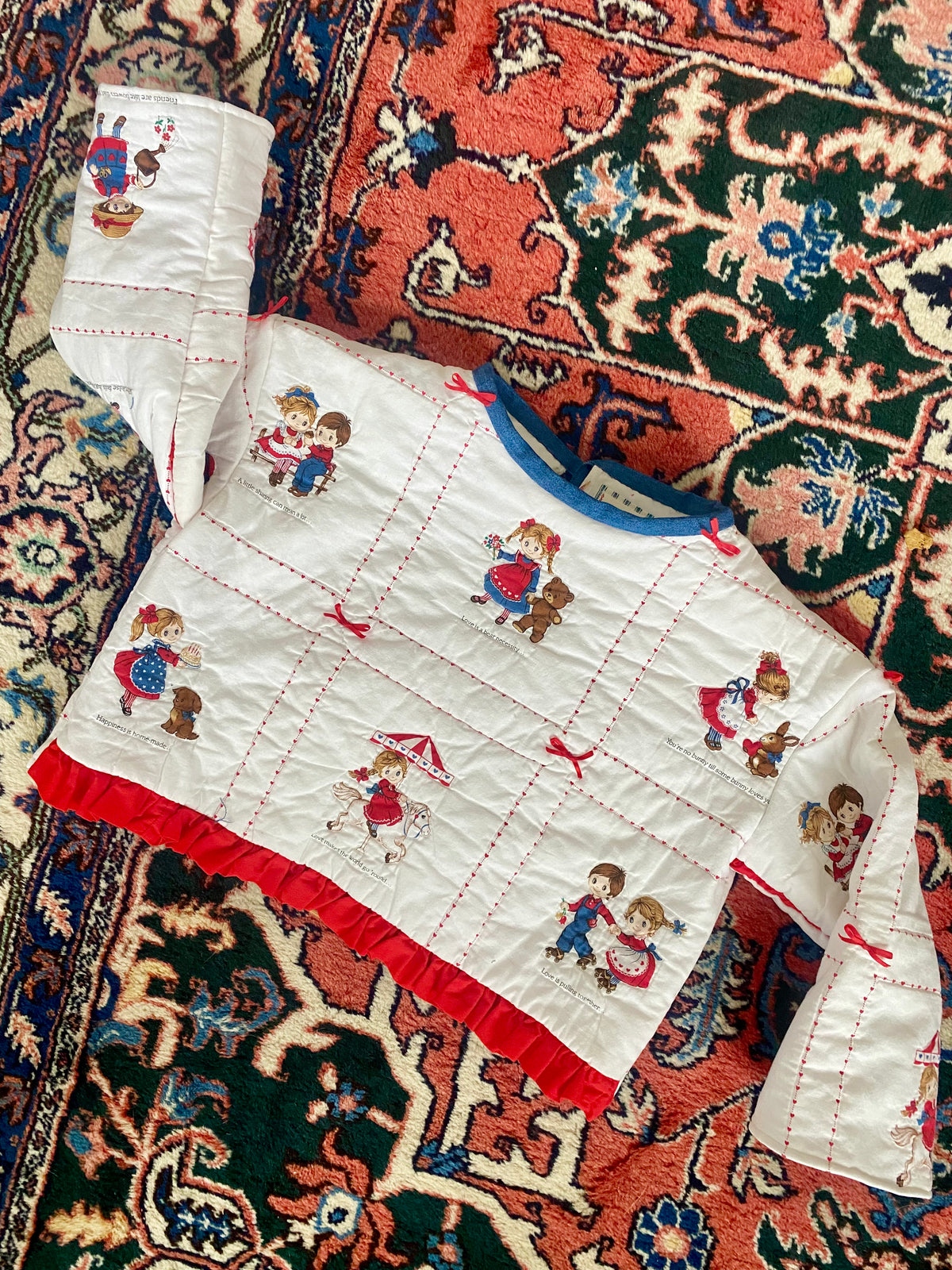 Vintage Baby Quilt Top: Satin Bows & Ruffle Hem