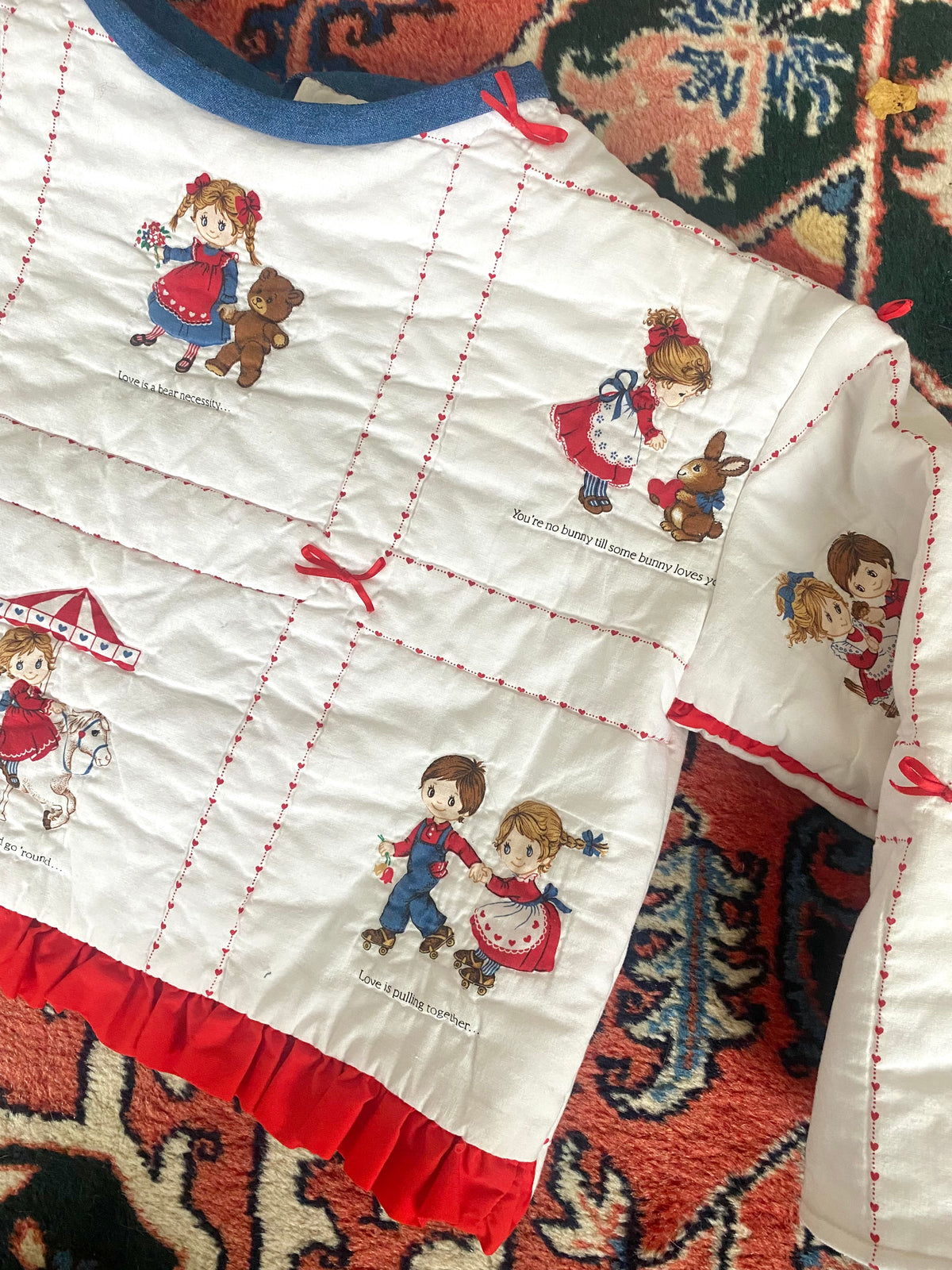 Vintage Baby Quilt Top: Satin Bows & Ruffle Hem