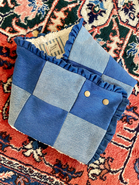 Stay Scarf: Denim Patchwork with Ruffle