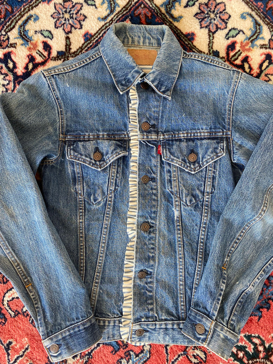 Vintage 80's Levi's Denim Jacket: Ticking Stripe Ruffle