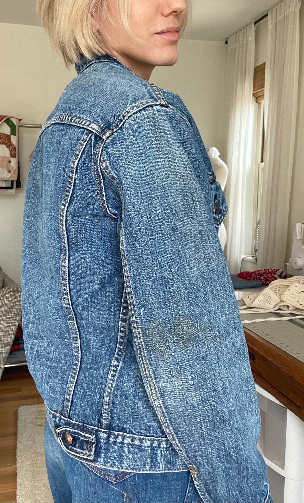 Vintage 80's Levi's Denim Jacket: Ticking Stripe Ruffle