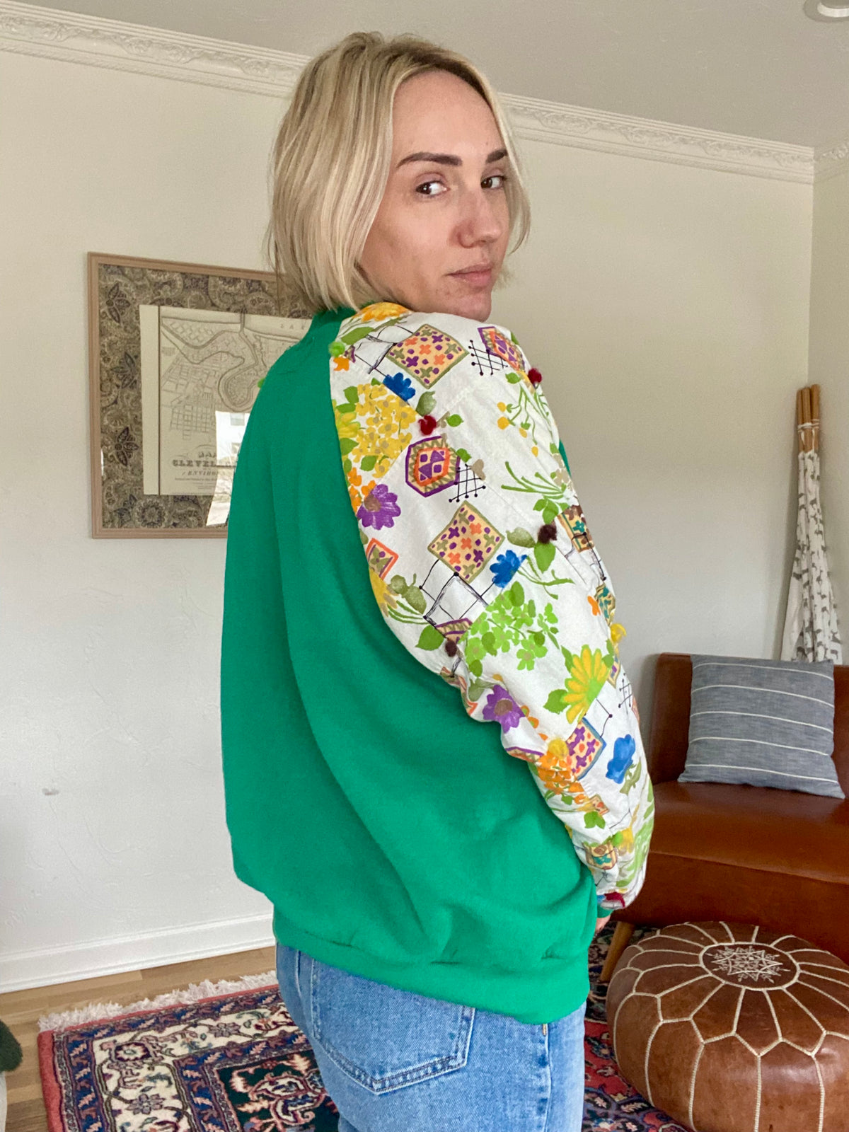 Vintage Quilt Sleeve Raglan Sweatshirt