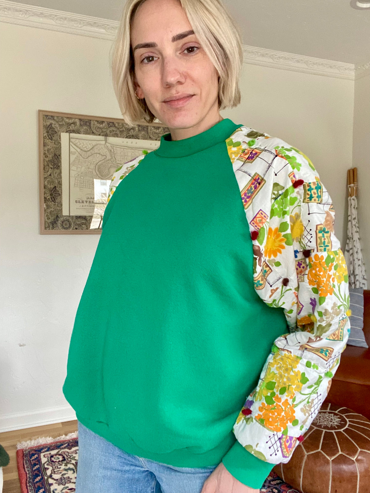 Vintage Quilt Sleeve Raglan Sweatshirt