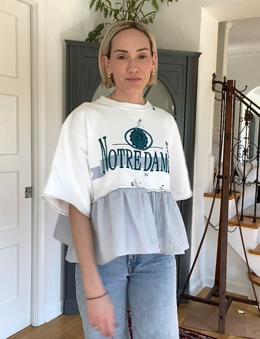 Vintage 90s Champion Notre Dame Sweatshirt - Hand-Embroidered Ruffle Hem