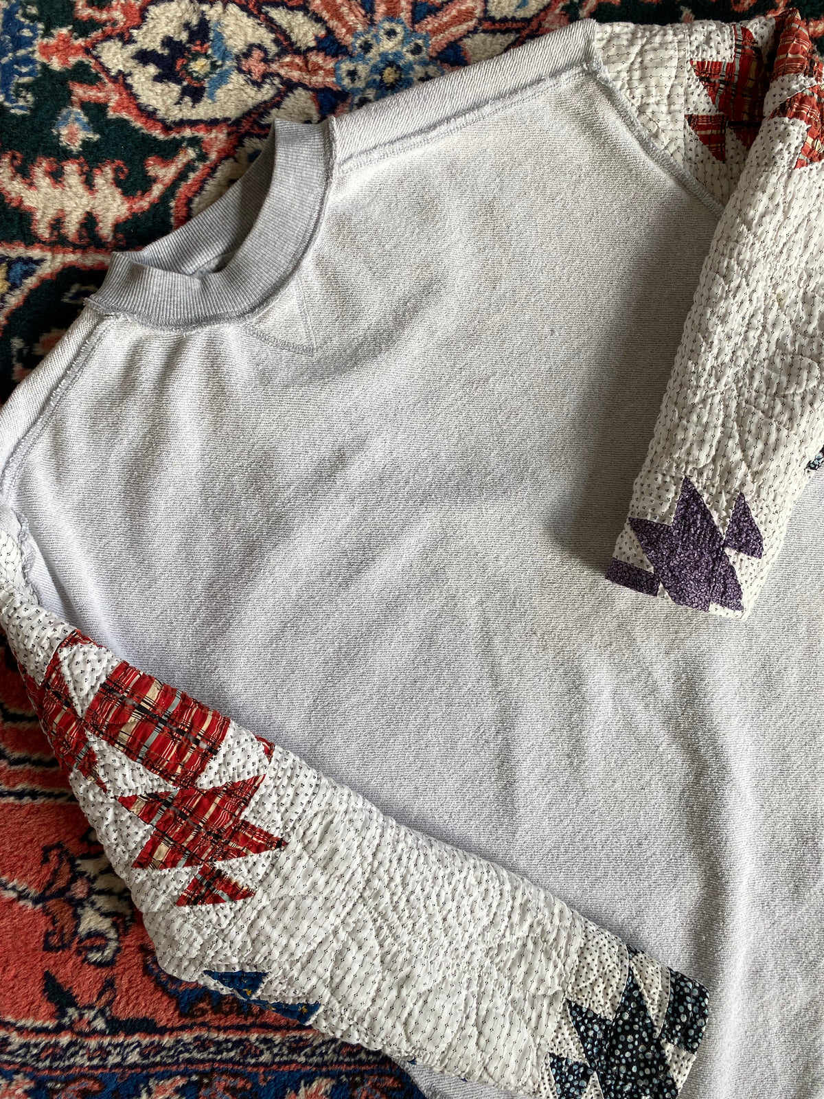 Vintage Quilt Sleeve Sweatshirt Dress - Upcycled One-of-a-Kind