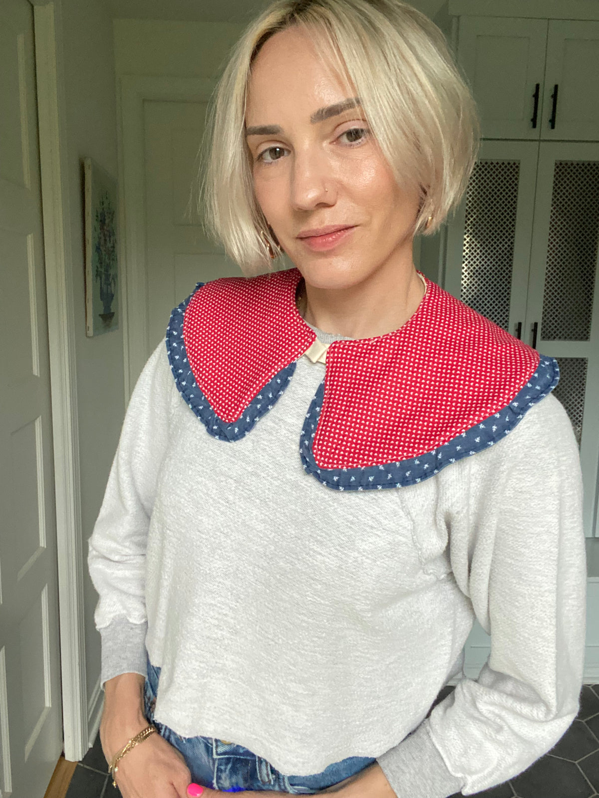 Reversible Fashion Collar - Heart Print & Floral Quilt