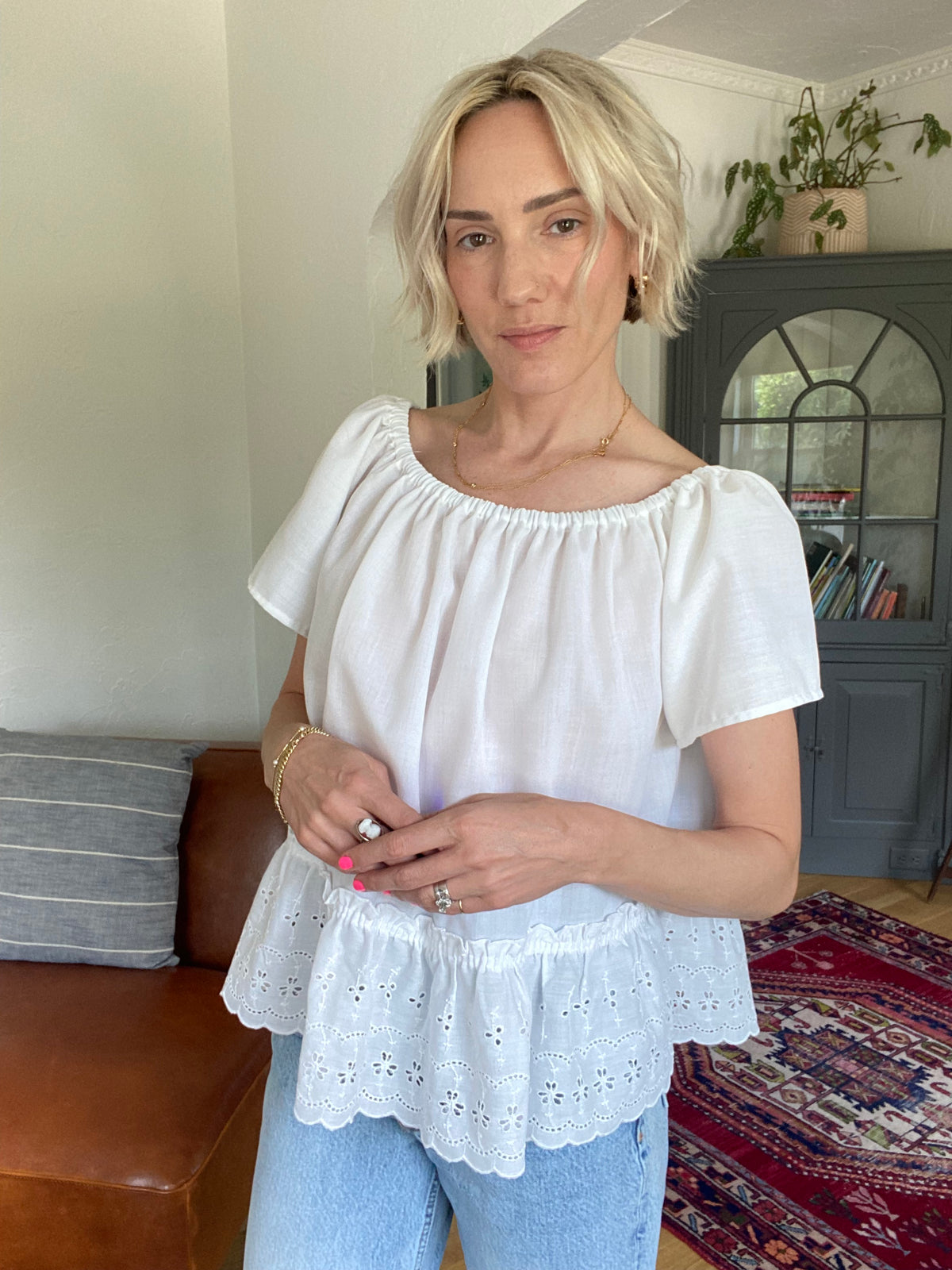 Handmade Vintage Eyelet Top with Peplum Hem