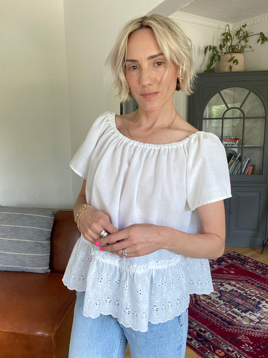 Handmade Vintage Eyelet Top with Peplum Hem