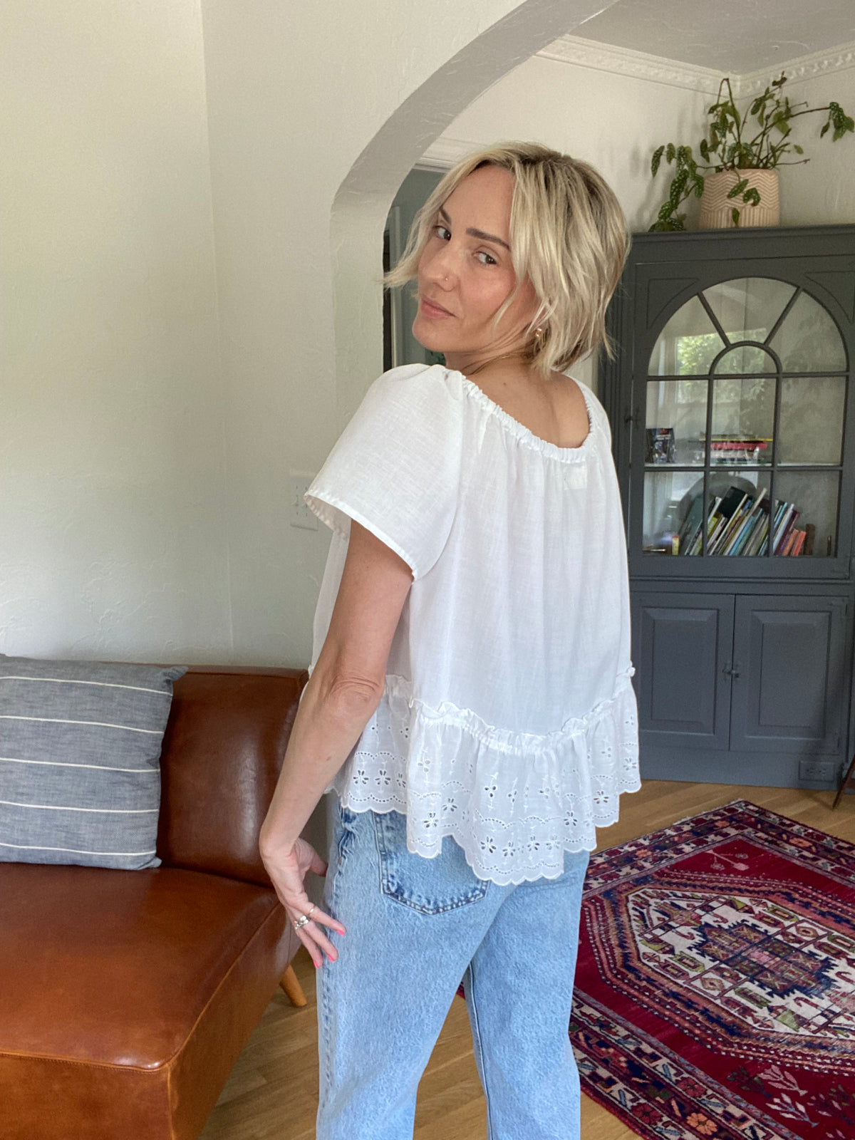 Handmade Vintage Eyelet Top with Peplum Hem
