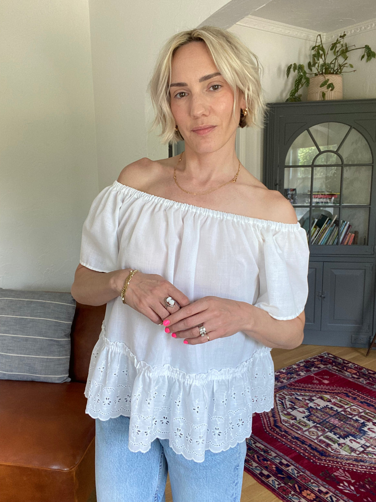 Handmade Vintage Eyelet Top with Peplum Hem