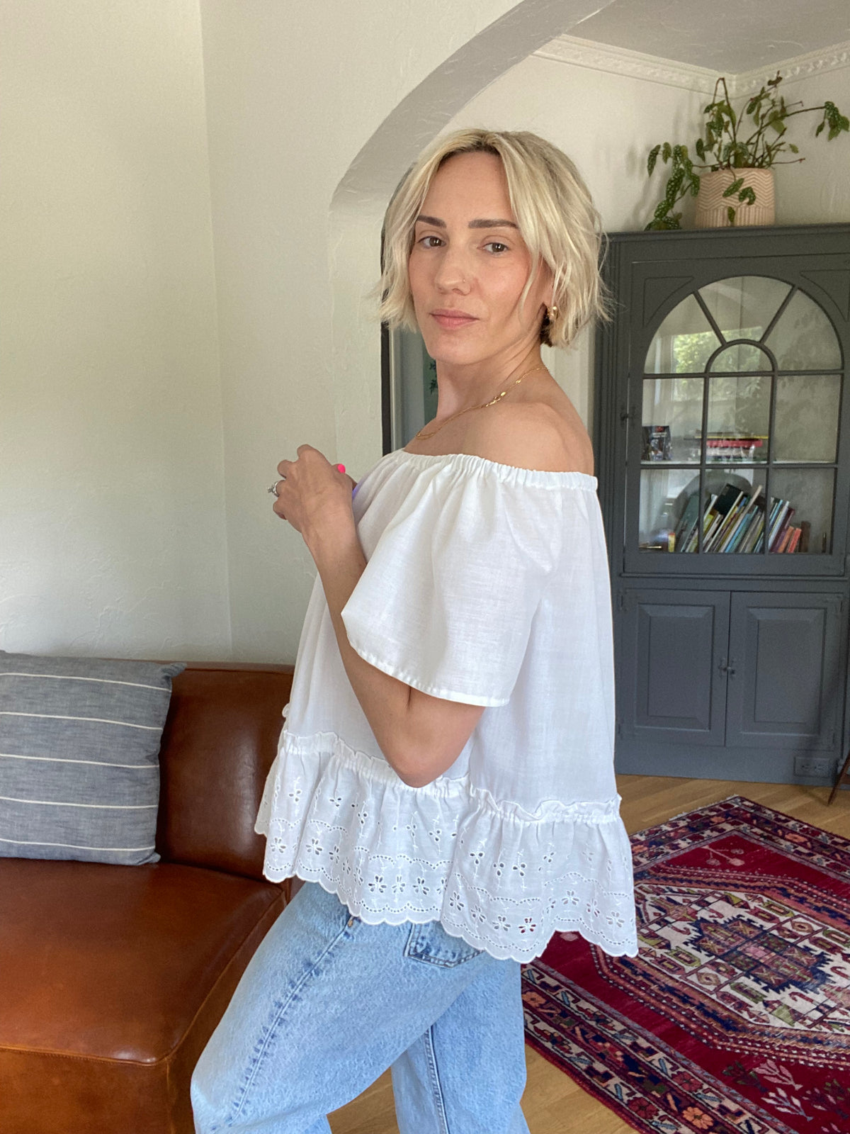 Handmade Vintage Eyelet Top with Peplum Hem