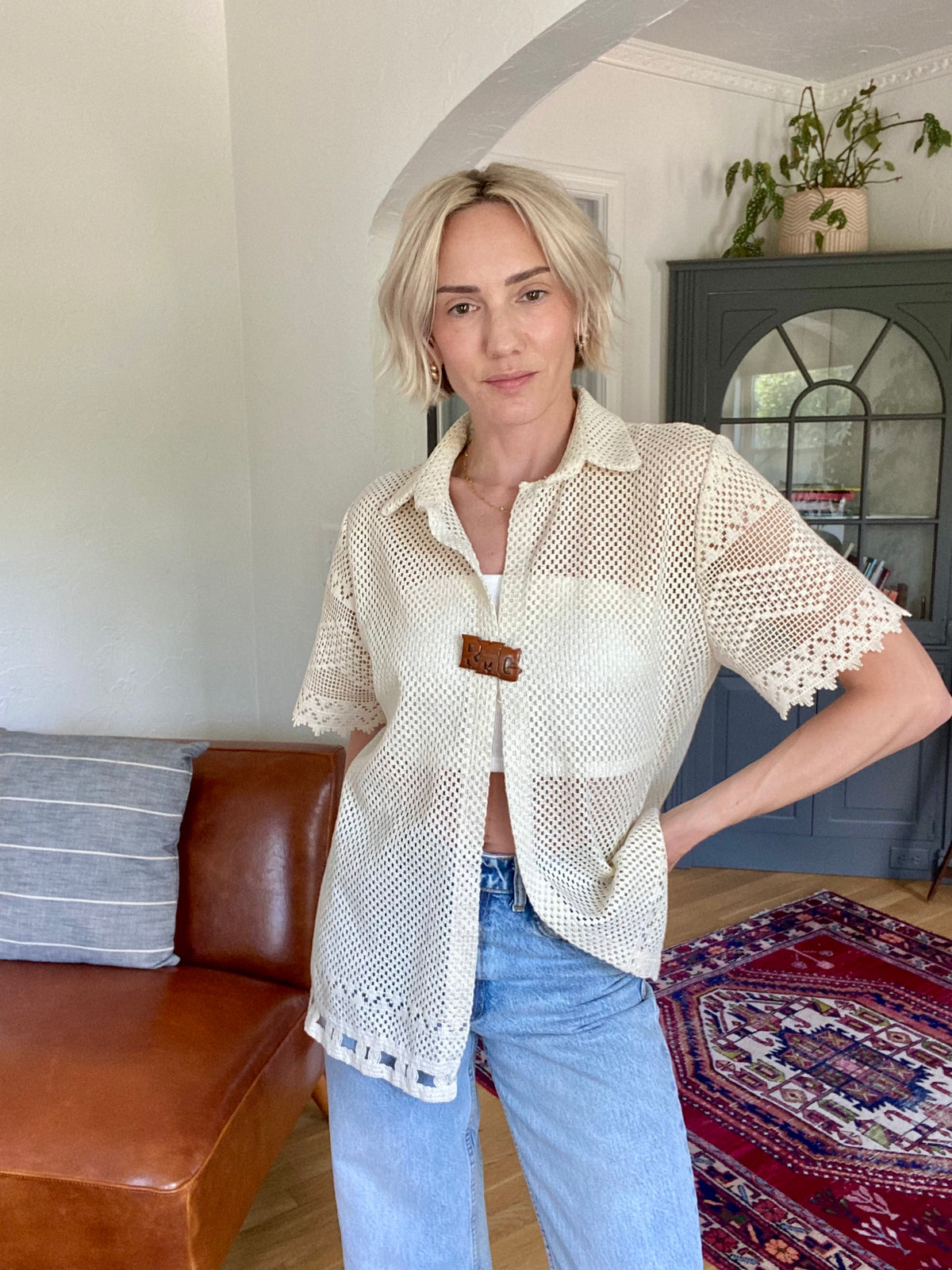 Handmade Vintage Crochet Collared Shirt