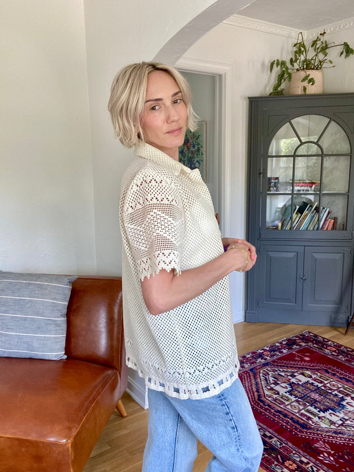Handmade Vintage Crochet Collared Shirt