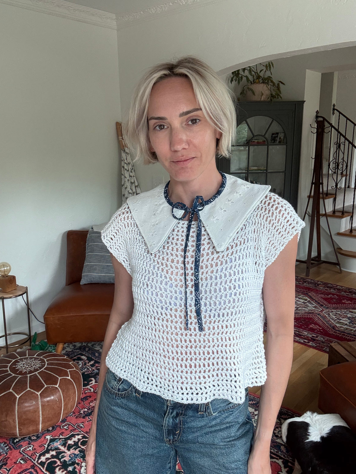 Reversible Fashion Collar - Eyelet/Floral Quilt