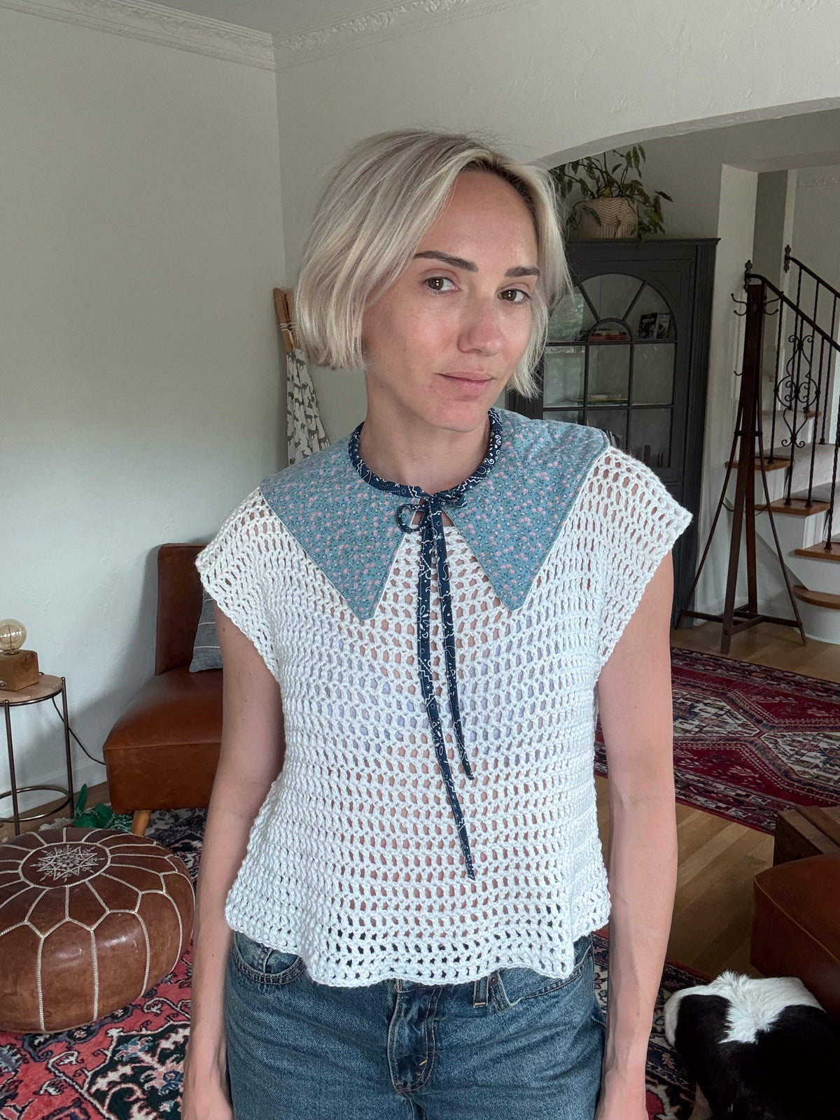 Reversible Fashion Collar - Eyelet/Floral Quilt