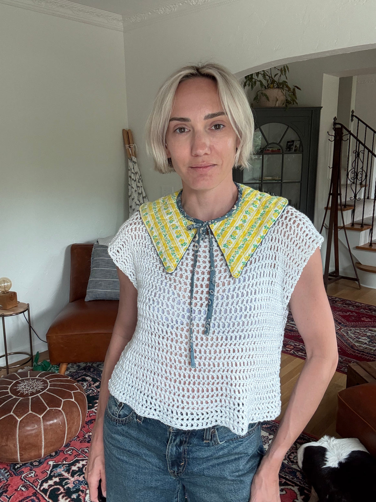 Reversible Fashion Collar - Floral Quilt/Denim