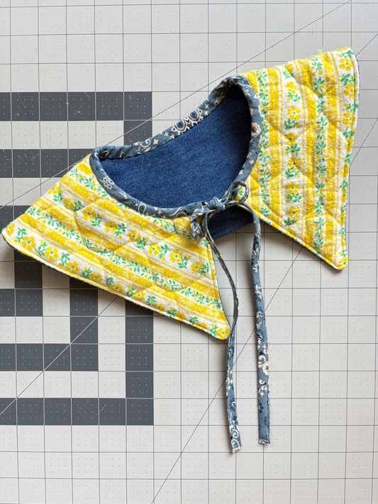 Reversible Fashion Collar - Floral Quilt/Denim