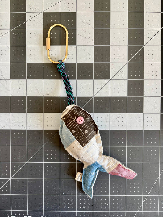 Fish Bag Charm: Mauve Patchwork