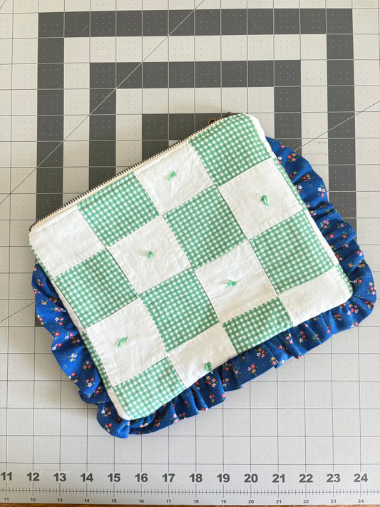Clutch: Gingham Patchwork with Floral Ruffle