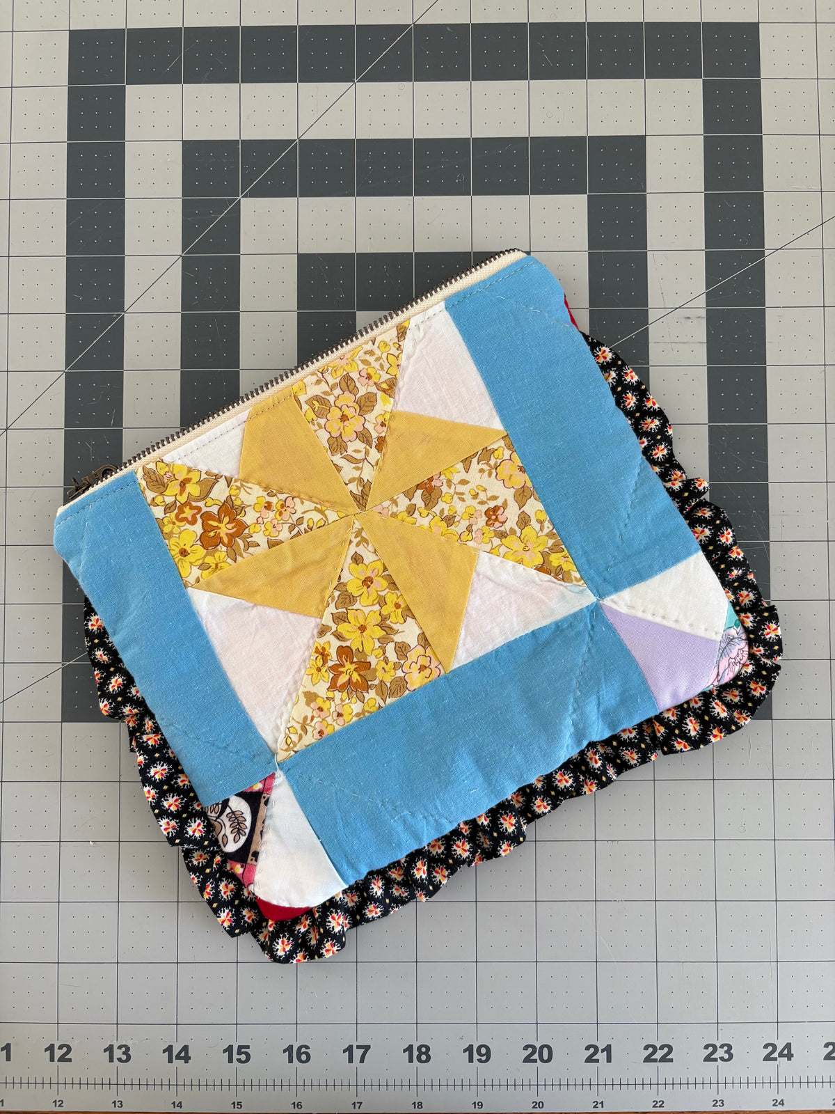 Clutch: Pinwheel with Floral Ruffle