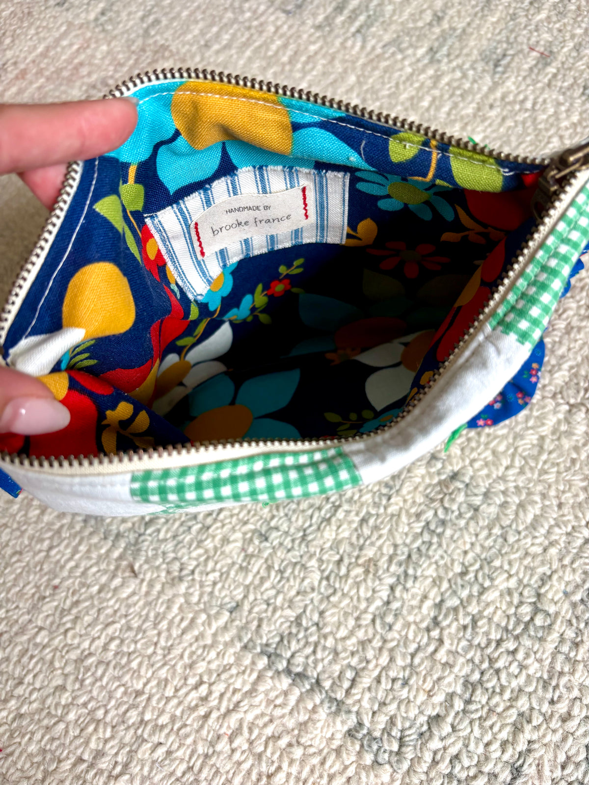 Clutch: Gingham Patchwork with Floral Ruffle