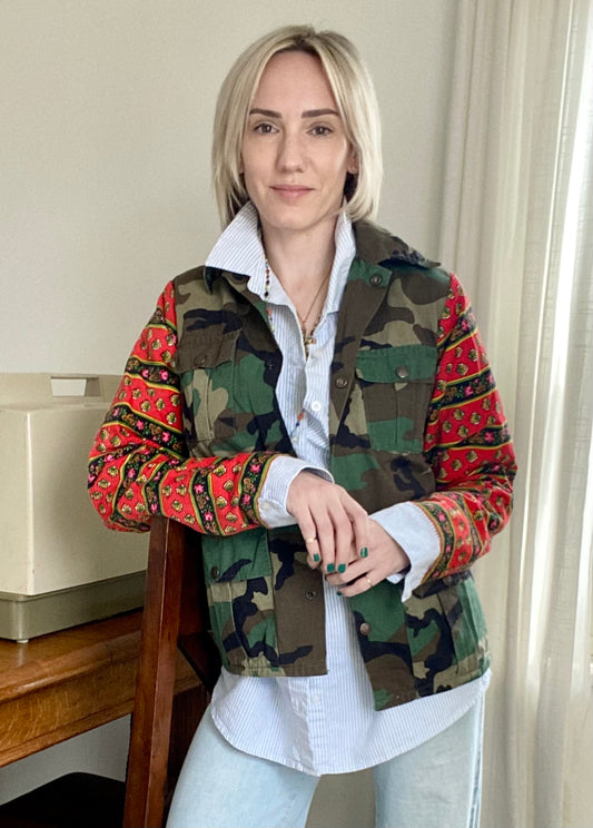 Vintage Camo Jacket with Colorful Contrast Sleeves