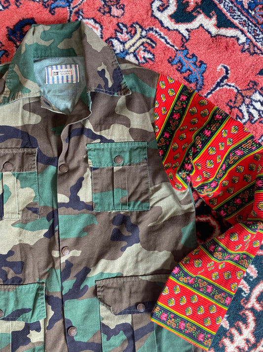 Vintage Camo Jacket with Colorful Contrast Sleeves